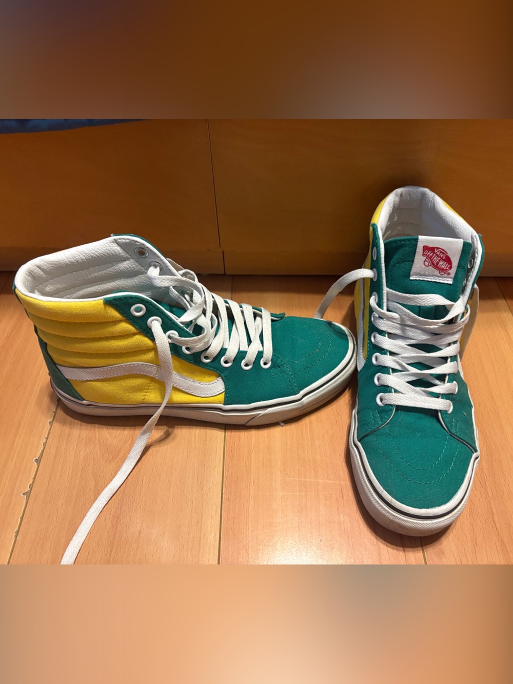 Vans High-Top Sneakers in Green, Yellow and White